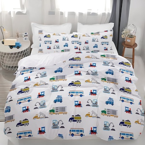 Eahphy Busy Cars Ensemble housse de couette, lit simple/double grand lit, 100 % coton naturel parure de lit véhicules, ensemble de housse de couette pour garçons