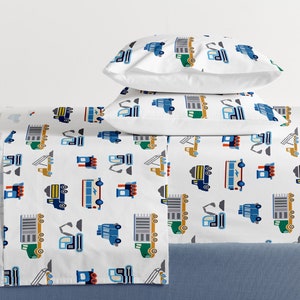 Busy Cars Sheet Set, 100% Natural Cotton 4-Piece Vehicles  Bedding Set, Boys Fitted Sheet Set, Twin/Full/ Queen