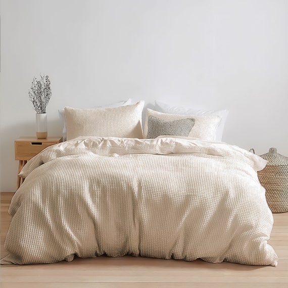 Flax Cotton Waffle Duvet Cover Set 100 Cotton Waffle Weave Bedding Set With 2 Pillow Shams Comforter and Quilt Cover Queen king Etsy