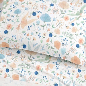 Forest Fairy Cotton Sheet Set: Floral Kids Bedding,100% Cotton Percale, Soft Touch, Twin size to Queen Size
