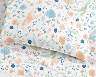 Forest Fairy Cotton Sheet Set: Floral Kids Bedding,100% Cotton Percale, Soft Touch, Twin size to Queen Size