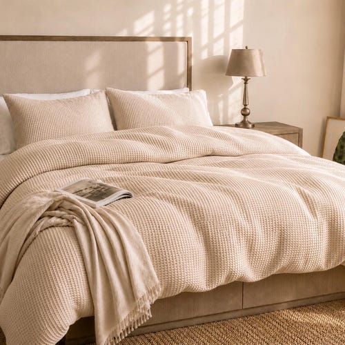 Ensemble housse de couette en coton gaufré, Literie neutre en lin, Housse de couette douce et confortable, Literie minimaliste naturelle