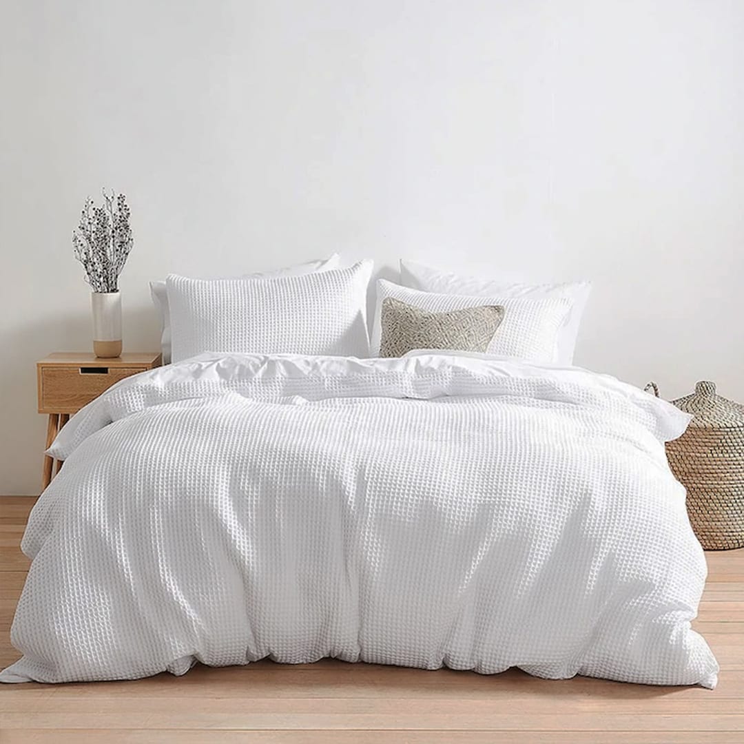 White Cotton Waffle Duvet Cover Set 100 Cotton Waffle Weave Bedding