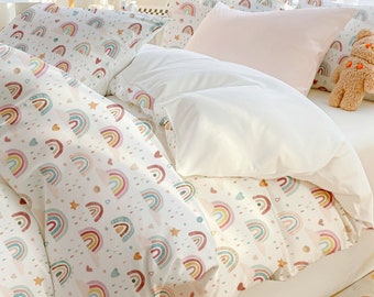 Rainbow Cloud Cotton Duvet Cover Set: 100% Soft Bedding, Twin size to King size