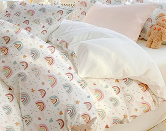 Rainbow Cloud Bedding Set,  Natural Cotton 3-Piece Duvet Cover Set and Sheet Set