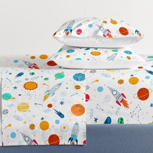 Eahphy Solar System Sheet Set, 100% Natural Cotton 4-Piece Space-themed Bedding Set, Boys Fitted Sheet Set, Twin/Full Queen