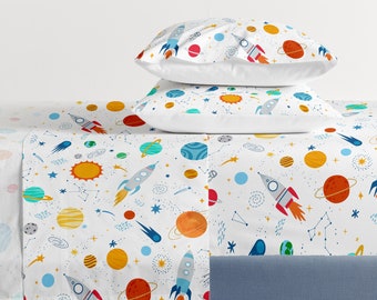 Eahphy Solar System Sheet Set, 100% Natural Cotton 4-Piece Space-themed Bedding Set, Boys Fitted Sheet Set, Twin/Full Queen