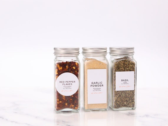 Modern-numbered Spice Labels Water and Oil Resistant Personalization  Available by Paper & Pear 