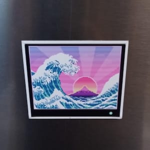Great Wave Hokusai - Magnet  | Japanese gift , cyberpunk, vaporwave, 80s retro, water bottle,  aesthetic , car , japan fridge , slap on art