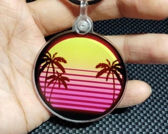 Vaporwave Sunset Keychain | kawaii  Vaporwave , retro  80s accessories , cyberpunk sticker, retro art decor , arcade cabinet , video games