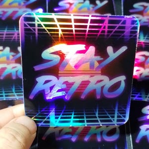 Holographic Retro Sticker | vaporwave , Retro 80s ,  journal planners  sticker , stocking stuffers |   stickers | gift for him |