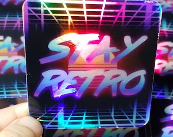 Holographic Retro Sticker | vaporwave , cyberpunk sticker .  decal , stocking stuffers , water bottle | planner stickers | gift for him |