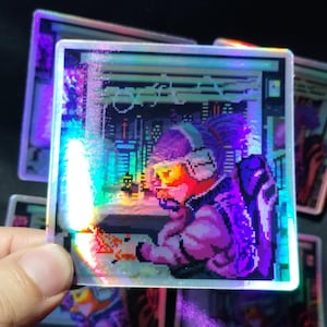 Anime Girl Cyberpunk Sticker  | holographic decal | cyberpunk 2077| | kawaii anime girl | water bottle | blade runner |  anime stickers gift