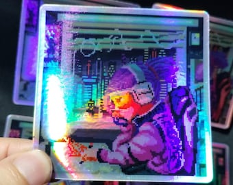Anime Girl Cyberpunk Sticker  | aesthetic decal | cyberpunk | | kawaii anime girl | water bottle | blade runner |  anime stickers gift