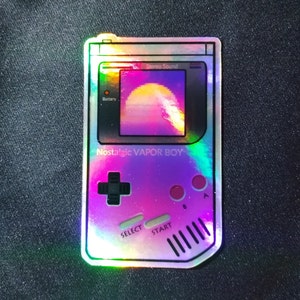 Autocollant Gameboy Vaporwave | décalcomanie holographique, art technologique rétro, cadeau pour les nerds, jeux des années 90, noyau nostalgique, cadeaux analogiques