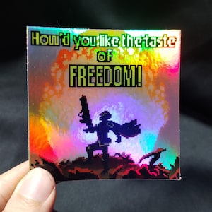Gaming Sticker Helldivers 2  | holographic fan art ,pixel art , freedom, democracy , libertea , laptop water bottle car window
