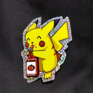 Pegatina de Pika feliz para videojuegos - // Pegatina con brillantina, videojuegos de los 90, pixel art retro, calcomanías de anime, smash bros, wii switch, ratón amarillo