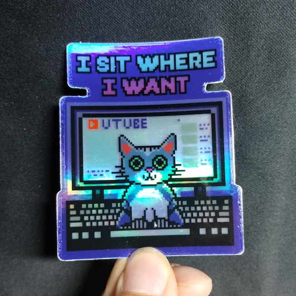 Cat Computer Meme Sticker   | cute cats | for cat lovers | cyber aesthetic | water bottle decal | gift for women | funny pet memes