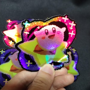 Pegatina de Kirby Kawaii / Gameboy, SNES, calcomanía de juego retro, lindo arte rosa, calcomanía de estrellas brillantes, Smash Bros, Nintendo