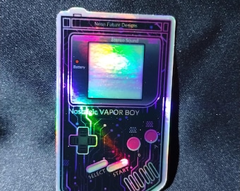 Cyberpunk Gameboy Sticker  | holographic vaporwave, gaming stickers, gift for him, 80s gaming , gift for gamers , laptop decals