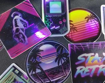 Retro Vaporwave Sticker Packs Pick ANY 2  | retro aesthetic  | retro 80s  | gifts for nerds | colorful gifts for her | laptop stickers
