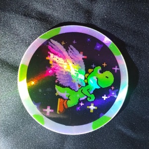 Pegatina holográfica de Yoshi kawaii, arte de píxeles retro, dinosaurio lindo, dragones kawaii, juegos de Nintendo SNES, Smash Bros, SNES