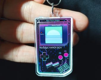 Cyberpunk Gameboy Keychain | Vaporwave gaming - Cute Gift for Gamers , retro 80s accessories , cyberpunk sticker , GBA , video games