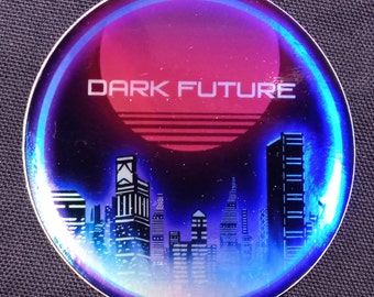 Holographic Sticker - DARK FUTURE  |||  bladerunner , retrowave,  vaporwave , 80s style , vaporwave , cybercore , cityscape ,