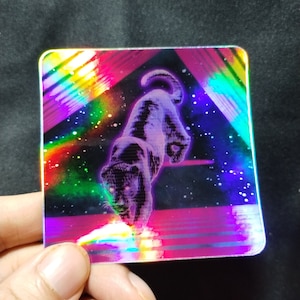 rétro autocollant de chat de l'espace | onde de vapeur holographique, esthétique des années 80, autocollants pour agenda, cadeau pour les amoureux des chats, autocollants pour ordinateur portable, , autocollants kawaii