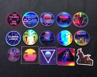 3x MIX & MATCH  Sticker Pack   | synthwave, vaporwave, outrun, 80s, retro, neon, sunset, car, holographic | waterproof