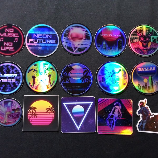 3x MIX & MATCH  Sticker Pack   | synthwave, vaporwave, outrun, 80s, retro, neon, sunset, car, holographic | waterproof