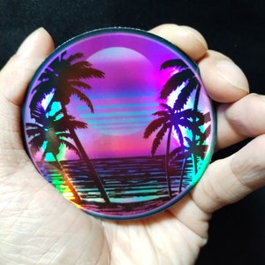 Vaporwave Sunset Sticker | holographic vaporwave , retro 80s , gaming decals , laptop sticker , water bottle , gift for her,  gift for him