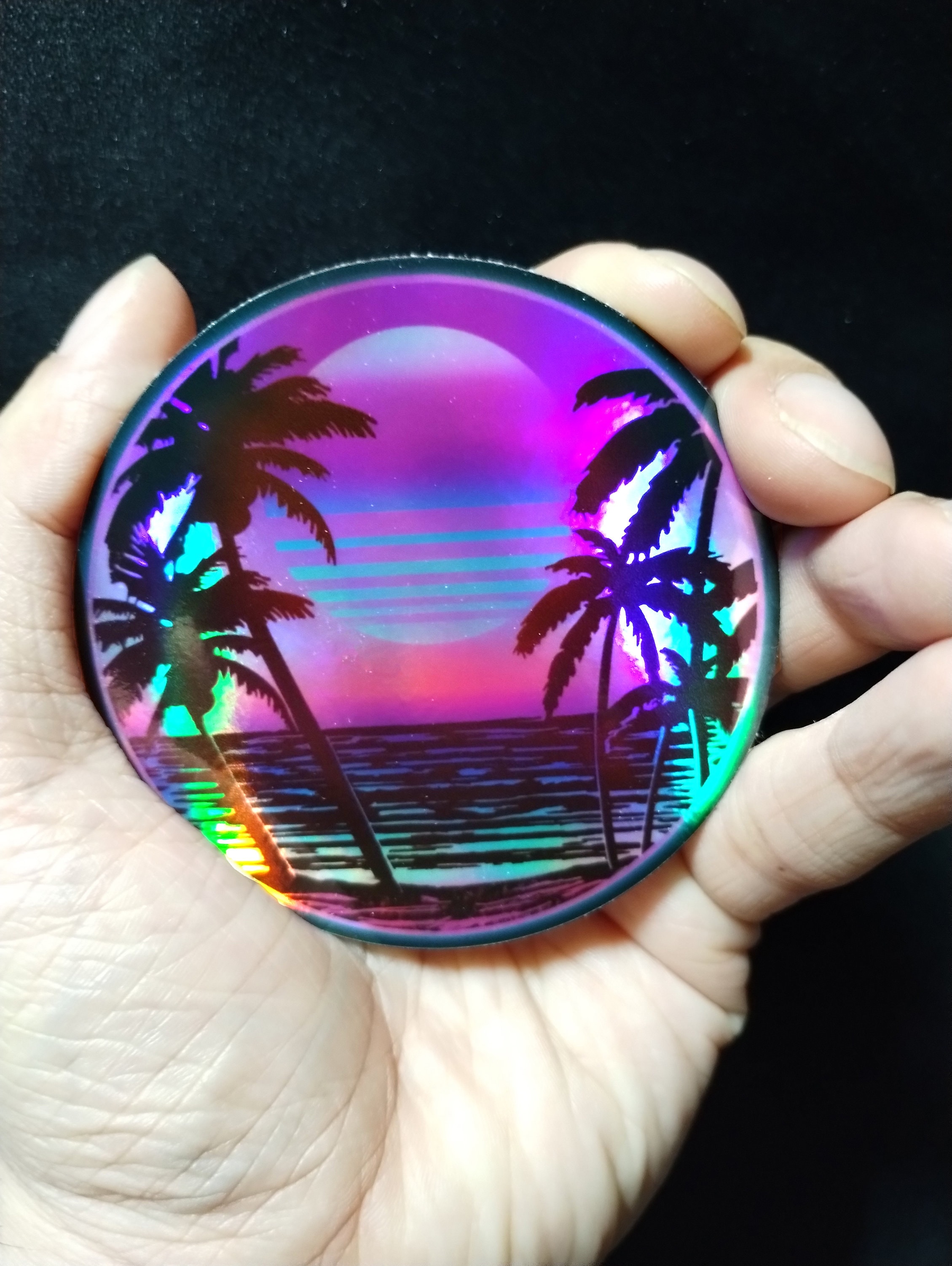 Vaporwave Sunset Sticker | holographic vaporwave , retro 80s , gaming decals , laptop sticker , water bottle , gift for her,  gift for him