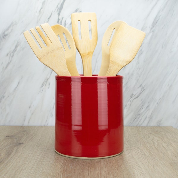 Red Ceramic Utensils Holder - Etsy