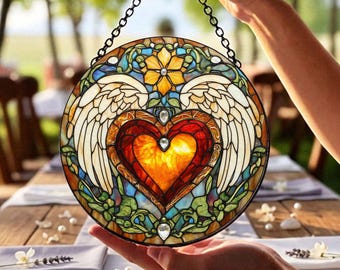 Sacred Heart of Jesus Stained Glass Suncatcher, Catholic Sacred Heart Window Hanging, Christian Faith Decor, Religious Gift