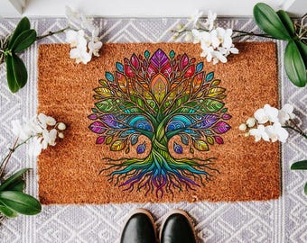 LGBTQ Doormat, Pride Tree of Life Outdoor Rug, Pride Month Gift, Social Justice Entry Mat, Equal Rights Home Decor, Housewarming Gift
