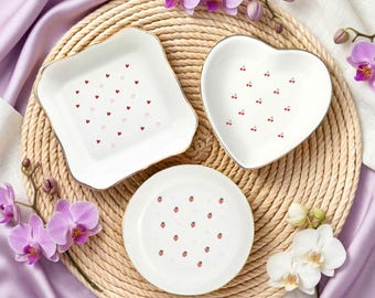 Personalized Hearts Ring Dish, Strawberry Trinket Tray, Cherry Jewelry Dish, Fruit Pattern Ring Dish, Gift For Best Friend Keepsake