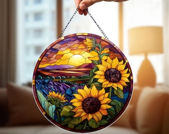 Stained Sunflower Glass Suncatcher, Floral Window Hanging, Sunflower Window Decor, Sunflower Suncatcher, Sunflower Window Hanging Gift