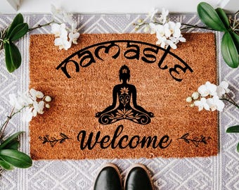 Namaste Doormat, Yoga Welcome Doormat, Peaceful Welcome Mat, Mindful Welcome Mat, Boho Welcome Mat, Welcoming Coir Doormat