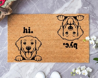 Hi Bye Dog Door Mat, Golden Retriever Doormat, Golden Door Mat, Golden Dog Gift, Dog Mama Doormat, Housewarming Gift, Dog Lover Welcome Mat