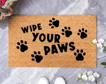 Wipe Your Paws Doormat, Funny Dog Welcome Mat, Pet Friendly Entry Rug, Cute Paw Print Coir Doormat, Outdoor Front Door Mat,Housewarming Gift