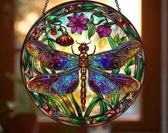 Handcrafted Dragonfly Suncatcher, Stained Glass Window Decor, Dragonfly Ornament, Colorful Light Catcher, Unique Gift for Nature Lovers
