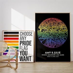 Carte LGBT où nous nous sommes rencontrés, cadeau de pendaison de crémaillère personnalisé, art mural de la Saint-Valentin lesbienne, anniversaire de mariage d'un couple gay, fierté bisexuelle Impression artistique