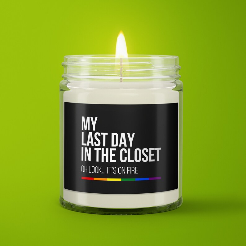 Gay Pride Candle, Coming Out Gift, Out Of The Closet, LGBT Home Decor, Self Love Candle, Funny Gay Gifts, Lesbian Candle, Rainbow Candles image 1