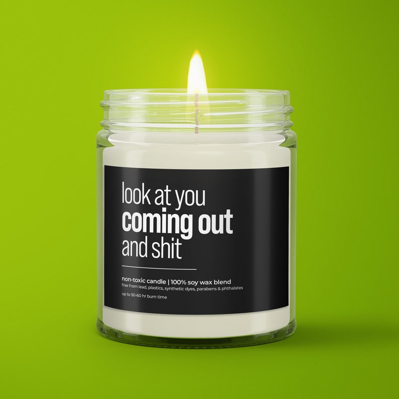 Look At You Coming Out And Shit, Gay Pride Candle, Coming Out Of Closet, Gift For Bisexual Friend, Lesbian Gag Gifts, Transgender Candle image 2