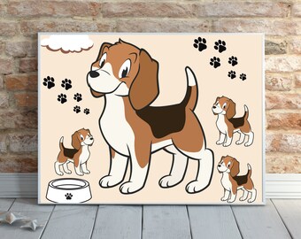 Mom and Puppies - Home Décor, Digital Art, Printed Wall Art, Wall Decor, Wall Hangings, Digital Prints, Digital Downloads, Printed Art