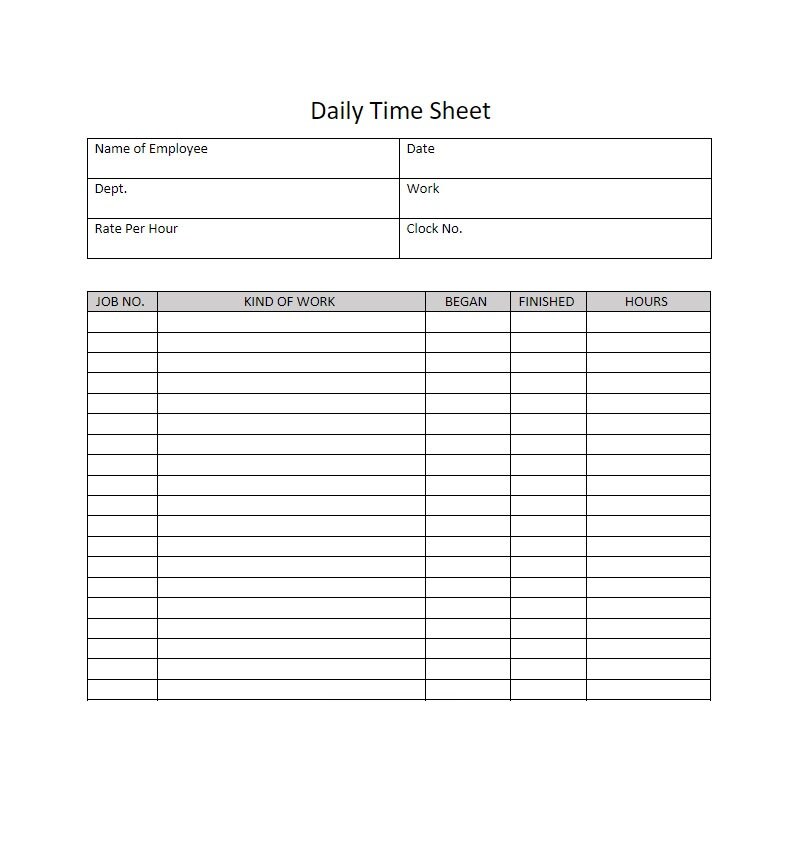 daily time sheet printable etsy