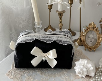 Charlotte Makeup Bag in Black - Handmade Makeup Bag - Metallic Floral Makeup Bag - Gifts For Her