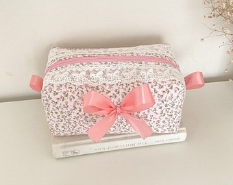 Pink Ditsy Floral Makeup Bag - Pink Floral Cosmetic Bag - Gifts for her