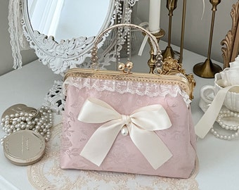 Rose Pink Jacquard Celestine Bag - Handmade Clasp Bag -  Handbag for her - Gifts for her